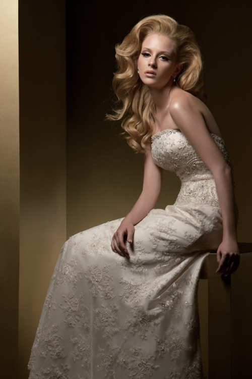 A-line Strapless Empire Chapel Train Lace Wedding Dresses (ms0149)