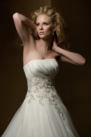 A-line Strapless Empire Chapel Train Organza Wedding Dresses (ms0147)