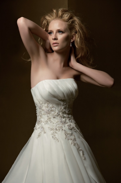 A-line Strapless Empire Chapel Train Organza Wedding Dresses (ms0147)