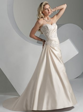 A-line Strapless Empire Chapel Train Satin Wedding Dresses (ms0145)