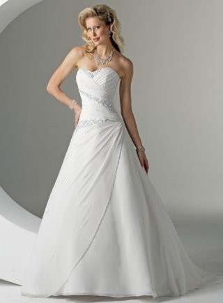 A-line Strapless Empire Chapel Train Satin Wedding Dresses (ms0144)