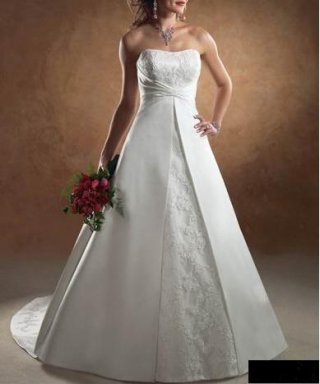 A-line Strapless Empire Chapel Train Satin Wedding Dresses (ms0143)
