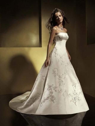 A-line Strapless Empire Chapel Train Satin Wedding Dresses (ms0140)