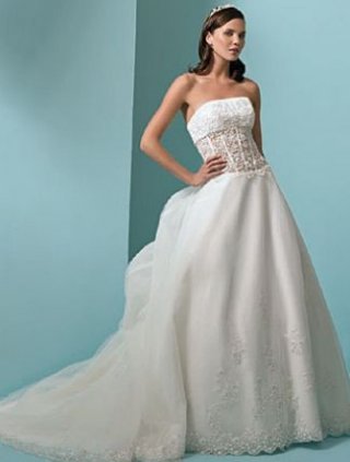 A-line Strapless Empire Chapel Train Tulle Wedding Dresses (ms0132)