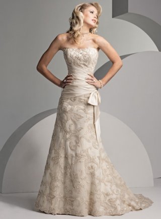 A-line Strapless Empire Sweep Train Lace Wedding Dresses (ms0119)