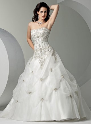 A-line Strapless Pick-up Organza Wedding Dresses (ms0102)