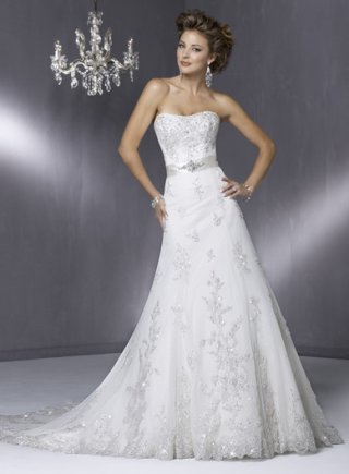 A-line Strapless Satin Lace Wedding Dresses (ms0069)