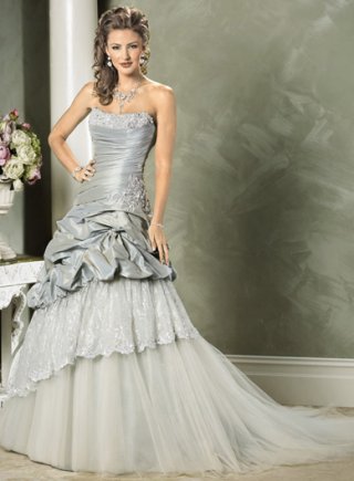 A-line Strapless Scoop Taffeta Lace Wedding Dresses (ms0039)