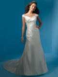 Off-the-shoulder V-neck Chapel Train Satin Wedding Dresses (yz0287)