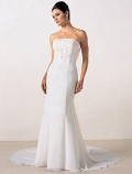 Princess Strapless Chapel Train Chiffon Wedding Dresses (wd0007)