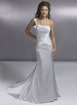 Sheath One-shoulder Neckline Satin Wedding Dresses (wd0011)