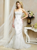Sheath Strapless Lace Tulle Wedding Dresses (wd0014)