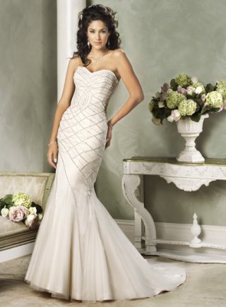 Sheath Strapless Sweetheart Tulle Wedding Dresses (wd0017)