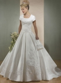 Short Sleeve A-line Satin Wedding Dresses (wd0020)