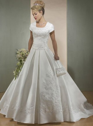 Short Sleeve A-line Satin Wedding Dresses (wd0020)