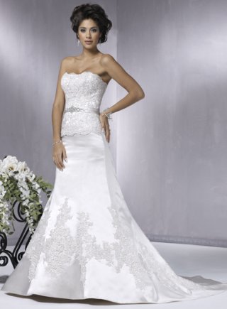 Slim A-line Faux two-piece Satin Wedding Dresses (wd0038)