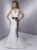 Slim A-line Halter Neckline Satin Wedding Dresses (yz0249)