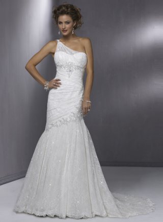 Slim A-line One-shoulder Neckline Satin Wedding Dresses (wd0042)