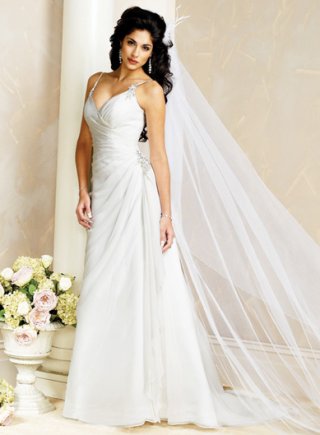 Slim A-line Plunging Neckline Chiffon Lace Wedding Dresses (wd0043)