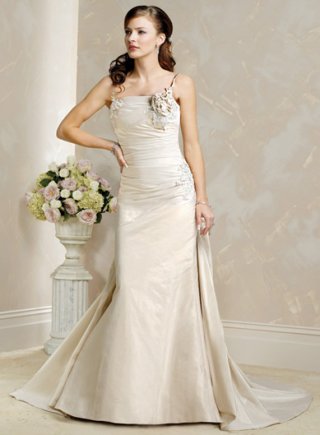 slim A-line Shoulder Straps Taffeta Wedding Dresses (wd0046)