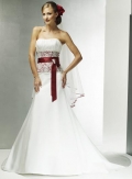Slim A-line Strapless Chapel Train Satin Wedding Dresses (wd0049)
