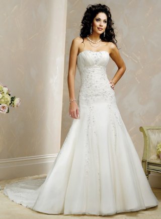 Slim A-line Strapless Organza Wedding Dresses (wd0052)