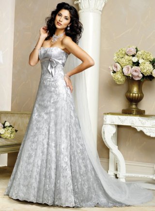 Slim A-line Strapless Satin Lace Wedding Dresses (wd0054)