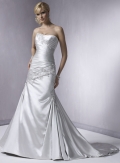 Slim A-line Strapless Satin Lace Wedding Dresses (wd0058)
