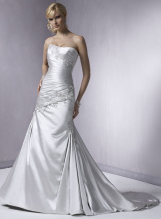 Slim A-line Strapless Satin Lace Wedding Dresses (wd0058)