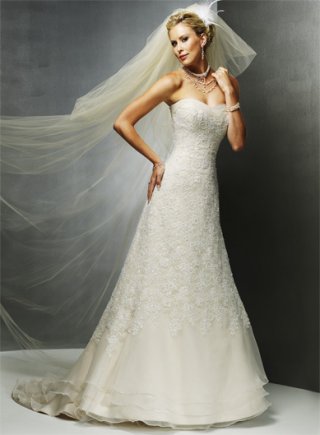 Slim A-line Strapless Sweetheart Organza Lace Wedding Dresses (wd0085)