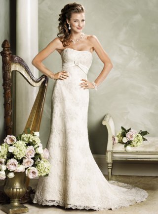Slim A-line Strapless Sweetheart Satin Lace Wedding Dresses (wd0086)