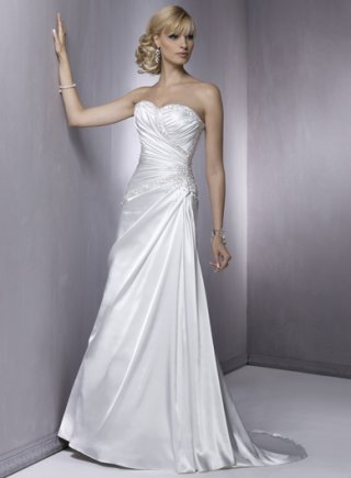 Slim A-line Strapless Sweetheart Satin Wedding Dresses (wd0090)