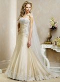 Slim A-line Strapless Taffeta Lace Wedding Dresses (wd0095)
