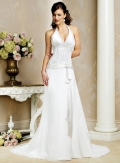 Slim line Halter Chiffon Lace Wedding Dresses (yz0247)