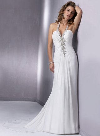 Slim line Halter Deep V-neckline Chiffon Wedding Dresses (yz0246)