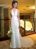 Slim-line Halter Sweep Train Satin Wedding Dresses (yz0240)