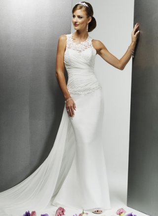 Slim-line Lace Halter Empire Satin Wedding Dresses (yz0239)
