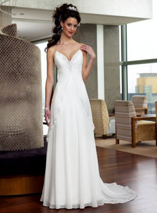 Slim-line Spaghetti Sweep Train Chiffon Wedding Dresses (wd0138)