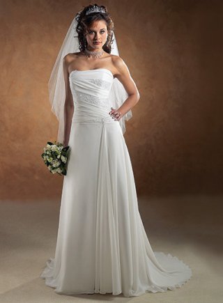 Slim-line Strapless Sweep Train Chiffon Wedding Dresses (wd0147)