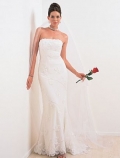 Slim-line Strapless Sweep Train Lace Wedding Dresses (wd0150)