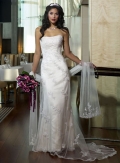 Slim-line Strapless Sweep Train Lace Wedding Dresses (wd0151)