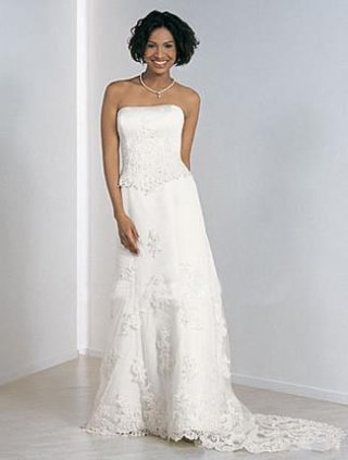 Slim-line Strapless Sweep Train Lace Wedding Dresses (wd1052)
