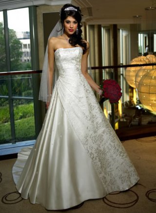 Strapless A-line Chapel Train Satin Wedding Dresses (wd0201)