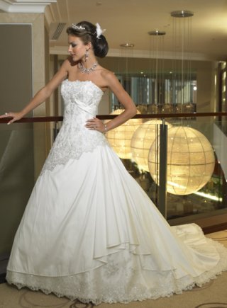 Strapless A-line Chapel Train Taffeta Wedding Dresses (wd0206)