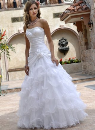 Strapless Ball Gown Style Taffeta Tulle Wedding Dresses (wd0339)