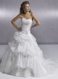 Strapless Ballgown Chapel Train Organza Lace Wedding Dresses (wd0340)