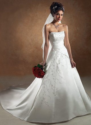 Strapless Chapel Train Satin Wedding Dresses (wd0409)