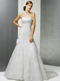 Strapless Slim A-line Chapel Train Lace Wedding Dresses (wd0431)