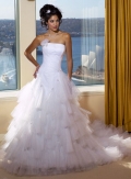 Strapless Tiered Tulle Chapel Train Wedding Dresses (ms0017)