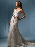 Strapless V-neck Chapel Train Net Over Satin Wedding Dresses (ms0020)